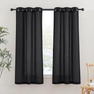 imageNICETOWN Kitchen Curtains 45 inch Length Grommet Short Curtains Semi Sheer Linen Drapes Privacy with Light Filtering for BedroomBasement Citrine W52 x L45 2 PanelsBlack