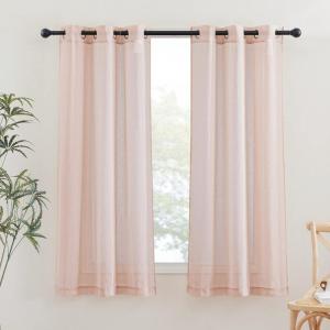 imageNICETOWN Kitchen Curtains 45 inch Length Grommet Short Curtains Semi Sheer Linen Drapes Privacy with Light Filtering for BedroomBasement Citrine W52 x L45 2 PanelsDusty Blush