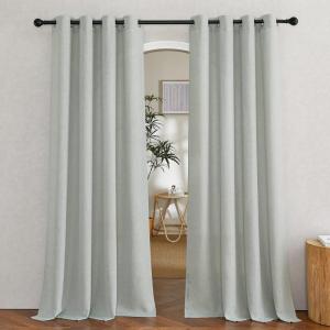 imageNICETOWN Kitchen Curtains 45 inch Length Grommet Short Curtains Semi Sheer Linen Drapes Privacy with Light Filtering for BedroomBasement Citrine W52 x L45 2 PanelsLinen Gray