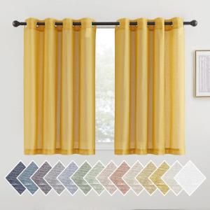 imageNICETOWN Kitchen Curtains 45 inch Length Grommet Short Curtains Semi Sheer Linen Drapes Privacy with Light Filtering for BedroomBasement Citrine W52 x L45 2 PanelsCitrine