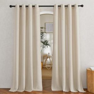 imageNICETOWN Kitchen Curtains 45 inch Length Grommet Short Curtains Semi Sheer Linen Drapes Privacy with Light Filtering for BedroomBasement Citrine W52 x L45 2 PanelsLinen Cream