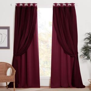 imageNICETOWN Nursery Blackout Curtains for Bedroom Living Room Crushed Sheer x Blackout Curtains 84 inches Long Farmhouse Curtains with Tie Backs for Kids 2 PCs W52 x L84 inch Biscotti BeigeRed