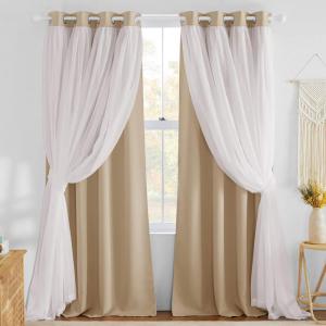 imageNICETOWN Nursery Blackout Curtains for Bedroom Living Room Crushed Sheer x Blackout Curtains 84 inches Long Farmhouse Curtains with Tie Backs for Kids 2 PCs W52 x L84 inch Biscotti BeigeBiscotti Beige  White