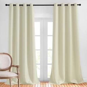 imageNICETOWN Room Darkening Window Curtains 90 inch Length Thermal Insulated Grommet Light Blocking Solid Curtain Drapes for BedroomLiving Room Beige Set of 2 W52 x L90