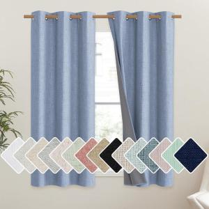 imageNICETOWN Stone Blue Vintage Linen 100 Blackout Curtains for Dining Room Thermal Insulated Curtains 45 Long Noise Reducing Window Treatment Drapes for Kitchen 42 Wide Per Panel Set of 2