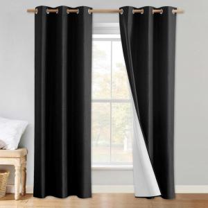 imageNICETOWN Vintage Open Linen Weave Flax Thermal Curtains 100 Blackout Curtains 80 inches Long for Dining Room Soundproof Window Treatment Drapes for Hall Room Black 34 Wide Per Panel Set of 2