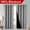 imageNICETOWN 100 Blackout Curtains with Black Liners Thermal Insulated Full Blackout 2Layer Lined Drapes Energy Efficiency Window Draperies for Bedroom Silver Grey 2 Panels 52inch W by 63inch L
