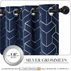 imageNICETOWN Blackout Short Curtains Panels for Bedroom Microfiber Noise Reducing Thermal Insulated Wave Line Foil Print Design Drapes for Office Classroom Stone Blue 2 Panels 52 x 54 Inch3  Navy