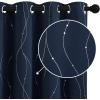 imageNICETOWN Blackout Short Curtains Panels for Bedroom Microfiber Noise Reducing Thermal Insulated Wave Line Foil Print Design Drapes for Office Classroom Stone Blue 2 Panels 52 x 54 InchNavy