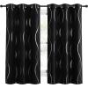 imageNICETOWN Blackout Short Curtains Panels for Bedroom Microfiber Noise Reducing Thermal Insulated Wave Line Foil Print Design Drapes for Office Classroom Stone Blue 2 Panels 52 x 54 Inch1  Black