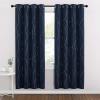 imageNICETOWN Blackout Short Curtains Panels for Bedroom Microfiber Noise Reducing Thermal Insulated Wave Line Foil Print Design Drapes for Office Classroom Stone Blue 2 Panels 52 x 54 InchNavy