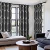 imageNICETOWN Blackout Short Curtains Panels for Bedroom Microfiber Noise Reducing Thermal Insulated Wave Line Foil Print Design Drapes for Office Classroom Stone Blue 2 Panels 52 x 54 Inch100 Blackout  Grey