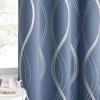 imageNICETOWN Blackout Short Curtains Panels for Bedroom Microfiber Noise Reducing Thermal Insulated Wave Line Foil Print Design Drapes for Office Classroom Stone Blue 2 Panels 52 x 54 Inch1  Stone Blue