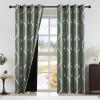 imageNICETOWN Blackout Short Curtains Panels for Bedroom Microfiber Noise Reducing Thermal Insulated Wave Line Foil Print Design Drapes for Office Classroom Stone Blue 2 Panels 52 x 54 Inch100 Blackout  Greyish Green