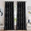 imageNICETOWN Blackout Short Curtains Panels for Bedroom Microfiber Noise Reducing Thermal Insulated Wave Line Foil Print Design Drapes for Office Classroom Stone Blue 2 Panels 52 x 54 Inch1  Black