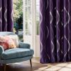 imageNICETOWN Blackout Short Curtains Panels for Bedroom Microfiber Noise Reducing Thermal Insulated Wave Line Foil Print Design Drapes for Office Classroom Stone Blue 2 Panels 52 x 54 Inch1  Royal Purple