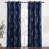 imageNICETOWN Blackout Short Curtains Panels for Bedroom Microfiber Noise Reducing Thermal Insulated Wave Line Foil Print Design Drapes for Office Classroom Stone Blue 2 Panels 52 x 54 Inch1  Navy