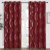 imageNICETOWN Blackout Short Curtains Panels for Bedroom Microfiber Noise Reducing Thermal Insulated Wave Line Foil Print Design Drapes for Office Classroom Stone Blue 2 Panels 52 x 54 Inch1  Burgundy Red