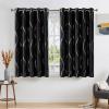 imageNICETOWN Blackout Short Curtains Panels for Bedroom Microfiber Noise Reducing Thermal Insulated Wave Line Foil Print Design Drapes for Office Classroom Stone Blue 2 Panels 52 x 54 Inch1  Black