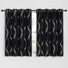 imageNICETOWN Blackout Short Curtains Panels for Bedroom Microfiber Noise Reducing Thermal Insulated Wave Line Foil Print Design Drapes for Office Classroom Stone Blue 2 Panels 52 x 54 Inch1  Black