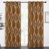 imageNICETOWN Blackout Short Curtains Panels for Bedroom Microfiber Noise Reducing Thermal Insulated Wave Line Foil Print Design Drapes for Office Classroom Stone Blue 2 Panels 52 x 54 Inch1  Gold Brown