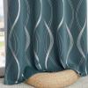 imageNICETOWN Blackout Short Curtains Panels for Bedroom Microfiber Noise Reducing Thermal Insulated Wave Line Foil Print Design Drapes for Office Classroom Stone Blue 2 Panels 52 x 54 Inch100 Blackout  Greyish Blue