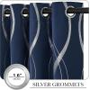 imageNICETOWN Blackout Short Curtains Panels for Bedroom Microfiber Noise Reducing Thermal Insulated Wave Line Foil Print Design Drapes for Office Classroom Stone Blue 2 Panels 52 x 54 Inch1  Navy