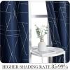 imageNICETOWN Blackout Short Curtains Panels for Bedroom Microfiber Noise Reducing Thermal Insulated Wave Line Foil Print Design Drapes for Office Classroom Stone Blue 2 Panels 52 x 54 Inch2  Navy
