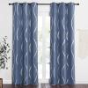 imageNICETOWN Blackout Short Curtains Panels for Bedroom Microfiber Noise Reducing Thermal Insulated Wave Line Foil Print Design Drapes for Office Classroom Stone Blue 2 Panels 52 x 54 Inch1  Stone Blue