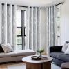 imageNICETOWN Blackout Short Curtains Panels for Bedroom Microfiber Noise Reducing Thermal Insulated Wave Line Foil Print Design Drapes for Office Classroom Stone Blue 2 Panels 52 x 54 Inch100 Blackout  Greyish White