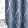 imageNICETOWN Blackout Short Curtains Panels for Bedroom Microfiber Noise Reducing Thermal Insulated Wave Line Foil Print Design Drapes for Office Classroom Stone Blue 2 Panels 52 x 54 Inch1  Stone Blue