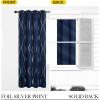 imageNICETOWN Blackout Short Curtains Panels for Bedroom Microfiber Noise Reducing Thermal Insulated Wave Line Foil Print Design Drapes for Office Classroom Stone Blue 2 Panels 52 x 54 Inch1  Navy