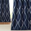 imageNICETOWN Blackout Short Curtains Panels for Bedroom Microfiber Noise Reducing Thermal Insulated Wave Line Foil Print Design Drapes for Office Classroom Stone Blue 2 Panels 52 x 54 Inch1  Navy