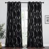 imageNICETOWN Blackout Short Curtains Panels for Bedroom Microfiber Noise Reducing Thermal Insulated Wave Line Foil Print Design Drapes for Office Classroom Stone Blue 2 Panels 52 x 54 Inch1  Black