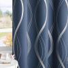 imageNICETOWN Blackout Short Curtains Panels for Bedroom Microfiber Noise Reducing Thermal Insulated Wave Line Foil Print Design Drapes for Office Classroom Stone Blue 2 Panels 52 x 54 Inch100 Blackout  Stone Blue