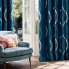 imageNICETOWN Blackout Short Curtains Panels for Bedroom Microfiber Noise Reducing Thermal Insulated Wave Line Foil Print Design Drapes for Office Classroom Stone Blue 2 Panels 52 x 54 Inch1  Moroccan Blue
