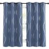 imageNICETOWN Blackout Short Curtains Panels for Bedroom Microfiber Noise Reducing Thermal Insulated Wave Line Foil Print Design Drapes for Office Classroom Stone Blue 2 Panels 52 x 54 Inch1  Stone Blue