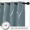 imageNICETOWN Blackout Short Curtains Panels for Bedroom Microfiber Noise Reducing Thermal Insulated Wave Line Foil Print Design Drapes for Office Classroom Stone Blue 2 Panels 52 x 54 Inch1  Greyish Blue