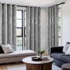 imageNICETOWN Blackout Short Curtains Panels for Bedroom Microfiber Noise Reducing Thermal Insulated Wave Line Foil Print Design Drapes for Office Classroom Stone Blue 2 Panels 52 x 54 Inch100 Blackout  Silver Grey