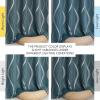 imageNICETOWN Blackout Short Curtains Panels for Bedroom Microfiber Noise Reducing Thermal Insulated Wave Line Foil Print Design Drapes for Office Classroom Stone Blue 2 Panels 52 x 54 Inch100 Blackout  Greyish Blue