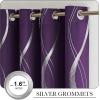 imageNICETOWN Blackout Short Curtains Panels for Bedroom Microfiber Noise Reducing Thermal Insulated Wave Line Foil Print Design Drapes for Office Classroom Stone Blue 2 Panels 52 x 54 Inch1  Royal Purple