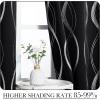 imageNICETOWN Blackout Short Curtains Panels for Bedroom Microfiber Noise Reducing Thermal Insulated Wave Line Foil Print Design Drapes for Office Classroom Stone Blue 2 Panels 52 x 54 Inch1  Black