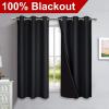 imageNICETOWN Complete 100 Blackout Curtain Set Thermal Insulated amp Energy Efficiency Window Draperies with Black Liner Noise Reducing Short Curtains for Kids Room Black 42W by 63L Double Panels