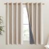 imageNICETOWN Cream Linen Complete Blackout Curtains 48 inches for Kids Room 2 Panels Thermal Insulated amp Noise Reducing Window Draperies with Grey Liner Noise Reducing Short Drapes