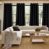 imageNICETOWN Faux Linen Black Blackout Curtains 84 inches Long for Living Room  Privacy Panels for Bedroom Modern Farmhouse Style Easy Care Grommet Top 2 Panels W52 by L84