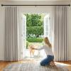 imageNICETOWN Natural Full Blackout Back Tab Linen Curtains 84 Long 2 Panels BohoChic Thick Linen Blend Drapes for Bedroom Thermal Insulated Window Covers with White Backing for Cafe Bar 42 WideNatural