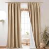 imageNICETOWN Natural Full Blackout Back Tab Linen Curtains 84 Long 2 Panels BohoChic Thick Linen Blend Drapes for Bedroom Thermal Insulated Window Covers with White Backing for Cafe Bar 42 WideCamel