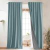 imageNICETOWN Natural Full Blackout Back Tab Linen Curtains 84 Long 2 Panels BohoChic Thick Linen Blend Drapes for Bedroom Thermal Insulated Window Covers with White Backing for Cafe Bar 42 WideSkylark Blue