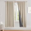 imageNICETOWN Natural Full Blackout Back Tab Linen Curtains 84 Long 2 Panels BohoChic Thick Linen Blend Drapes for Bedroom Thermal Insulated Window Covers with White Backing for Cafe Bar 42 WideCream