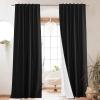 imageNICETOWN Natural Full Blackout Back Tab Linen Curtains 84 Long 2 Panels BohoChic Thick Linen Blend Drapes for Bedroom Thermal Insulated Window Covers with White Backing for Cafe Bar 42 WideBlack